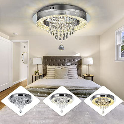 Sunny Hawaii Elegant Bead Crystal Chandelier, 16in Modern Led Indoor Ceiling Lamp, Flush Mount Ceiling Light Fixture for Kitchen Bathroom Bedroom Dining Room.