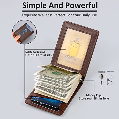ZECICO Wallet Bifold leather Minimalist Slim: Mens Wallet with Bill Pocket RFID Blocking Bifold Front Pocket Wallet for Men with ID Window Gift Box (X-Clip Brown)