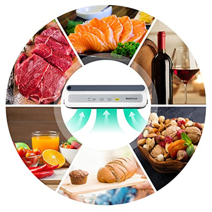 Vacuum Sealer Machine, Food Vacuum Sealer with Powerful Suction | Slim Design | Easy to Use | Led Indicator Lights for Sous Vide, Meal Prep, w/Starter Kits for Vacuum Seal Container