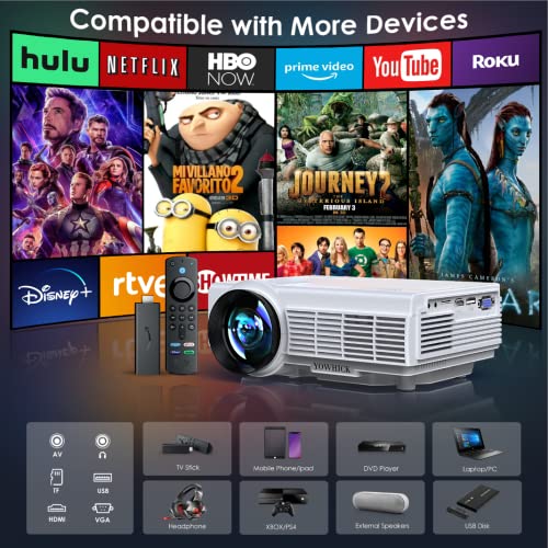 YOWHICK Projector with 5G WiFi Bluetooth Projector, Native 1080P Outdoor Projector 4K Support, Mini Portable Movie Video Projector with Screen, for HDMI, VGA, USB, Laptop, iOS & Android Phone