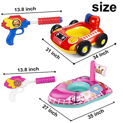 2 Pack Kids Pool Floats with Squirt Gun, Inflatable Pool Toys for Kids, Pink Flower Princess Pool Toys for Girls, Blow up Fire Truck Pool Floats for Toddlers，Baby Water Float Summer Pool Game Toys