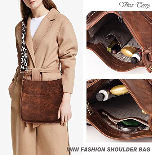 Viva Terry Vegan Leather Crossbody Fashion Shoulder Bag Purse with Adjustable Strap (Coffee)