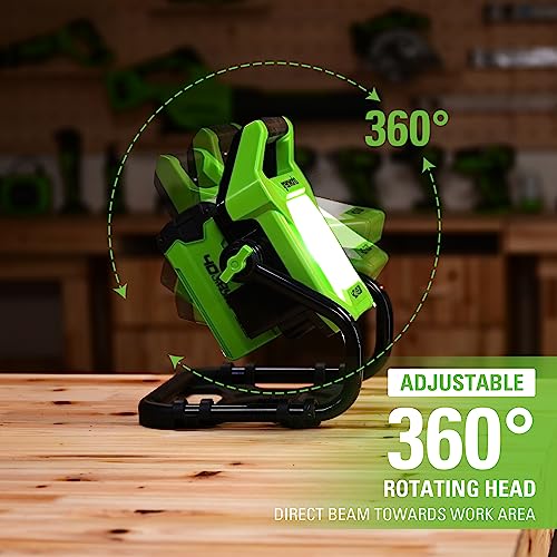 Greenworks 40V (AC/DC) 2000-Lumen LED Work Light, 360° Head Rotation, Tripod Mountable, Portable, Indoor/Outdoor Light, Flood Light, Tool-Only