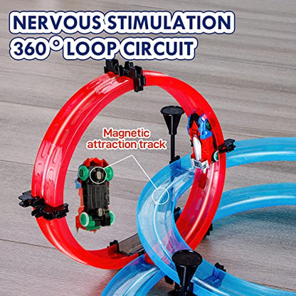INSGEN Magnetic Slot Car Race Track Sets for Kids - Electric Remote Control Track Builder Toys for Boys Ages 6-12