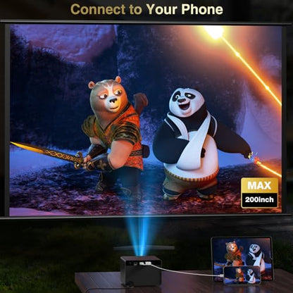 HAPPRUN Projector, [Electric Focus] Mini Projector, 1080P Support Portable Bluetooth Projector With Speaker, 200" Support Outdoor Movie Projector Compatible With Smartphone/HDMI/USB/AV/Fire Stick/PS5