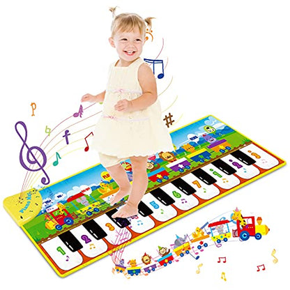 RenFox Baby Musical Piano Mat, Floor Dance Toys with 10 Songs, 8 Animal Sounds, 5 Modes. Child Keyboard Blanket Music Touch Play Mat, Musical Early Educational Toys Gifts for Toddlers Girls Boys