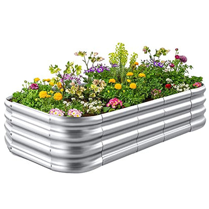 Crirax Raised Garden Beds Outdoor 8×4×1 Ft DIY Galvanized for Vegetables 12-in-1 Modular Metal Bed Kit Gardening Planters Silver