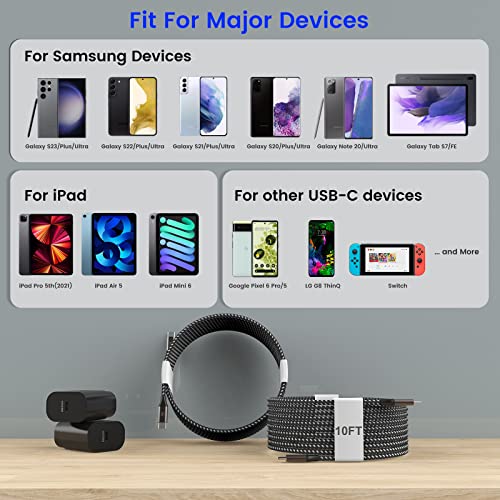 S23 S22 S21 Super Fast Charger Type C, EASDMN 25W PD/PPS USB C Fast Wall Charger Block & 10FT Super Long Fast Charging Cable for Samsung Galaxy S23/S22/S22 Ultra/S22+/S21/Plus/S20/Note 20/Z Fold 3/A53