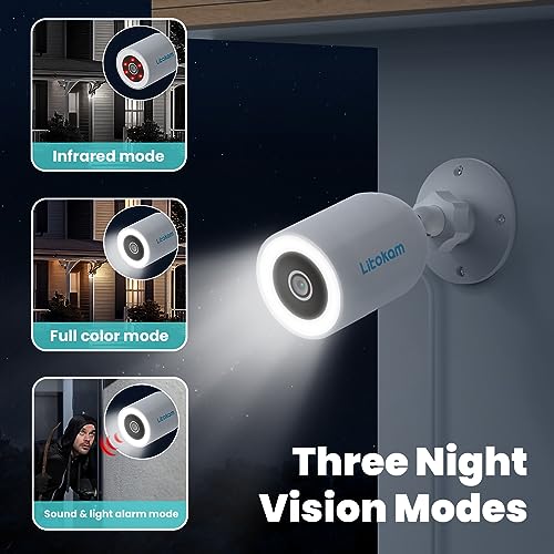 litokam 4MP Security Camera Outdoor, 2.5K Cameras for Home Security Outside with AI Motion Detection and Alarm, 2-Way Audio, Color Night Vision, Surveillance Camera 2.4GHZ WiFi, IP65