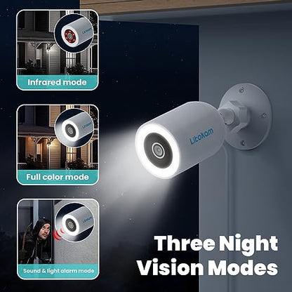 litokam 4MP Security Camera Outdoor, 2.5K Cameras for Home Security Outside with AI Motion Detection and Alarm, 2-Way Audio, Color Night Vision, Surveillance Camera 2.4GHZ WiFi, IP65