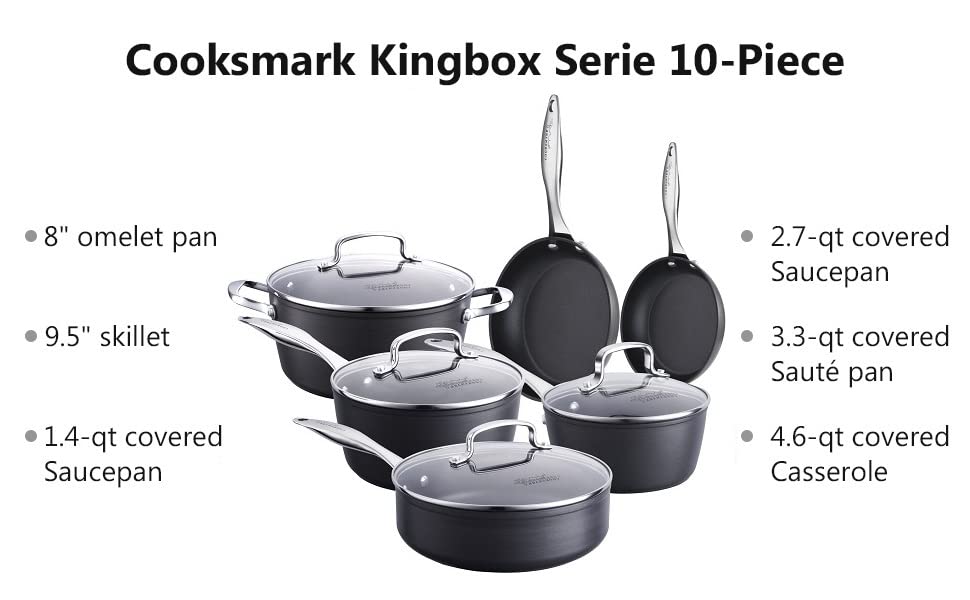 All in One Pan 10-Piece Pots and Pans Nonstick Hard-Anodized Non Toxic Cookware Set, Aluminum kitchen set pots and pans,Dishwasher Suitable, Black