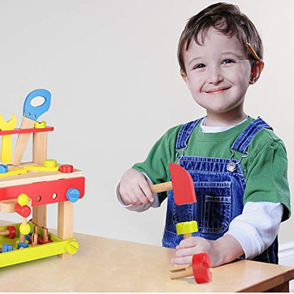 SainSmart Jr. Wooden Bench Wooden Workbench with Tools for Toddlers, Kids Creative Wooden Building Set Construction Toy for 3+ Years Old and up