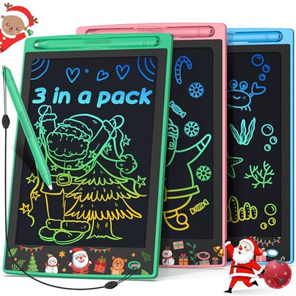 FLUESTON Toys LCD Writing Tablet Toddler,Toys for Boys Girls 3 4 5 6 7 8year,8.8 Inch 3pcs in 1 Pack Drawing Pad Toy Christmas Birthday Gifts for Kids,Drawing Tablet Doodle Board Cute Christmas Theme