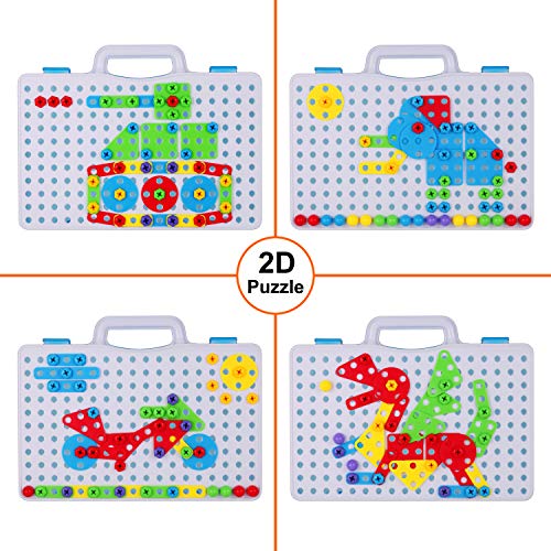 Haifeng 193 Pieces STEM Drill Toys Kit, DIY Creative Mosaic Drill Set for Kids, Construction Engineering Building Blocks Learning Kit for Ages 3-10 Years Old, Creative Games & Fun Activity