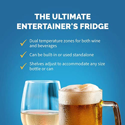 NewAir French Door Wine & Beverage Cooler | 18 Bottle 60 Can | White & Red Wine Countertop Fridge | Stainless Steel Dual Zone Beer and Wine Fridge With Digital Temperature Controls and Key Lock