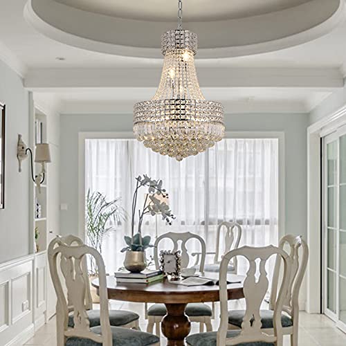 Crystal Chandeliers for dining Room K9 Modern Crystal Chandelier classic luxury Imperial Style 9 Lights Chandelier Ceiling Dining room living room indoor bedroom Chandelier E12(Silver, D20 in)