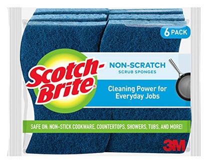 Scotch-Brite Non-Scratch Scrub Sponges, Sponges for Cleaning Kitchen, Bathroom, and Household, non-scratch Sponges Safe for Non-Stick Cookware, 6 Scrubbing Sponges