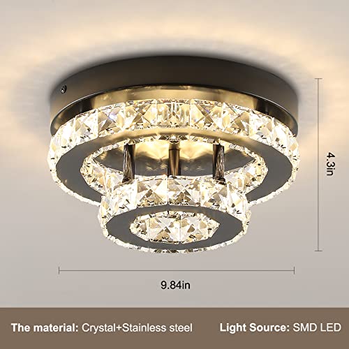 ECOBRT Mini Crystal Chandeliers Modern Black Flush Mount Ceiling Light Surface Mount Led Ceiling Light Bedroom Ceiling Lights Indoor 9.8" Diameter Black 3000K