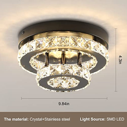 ECOBRT Mini Crystal Chandeliers Modern Black Flush Mount Ceiling Light Surface Mount Led Ceiling Light Bedroom Ceiling Lights Indoor 9.8" Diameter Black 3000K