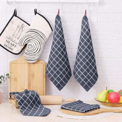 Fintale Kitchen Towels Dishcloths 100% Cotton - Soft and Super Absorbent Dish Towels for Kitchen - Perfect for Drying and Washing Dishes - 6 Pack (Lattice Designed, Grey) - 12 x 12 Inches
