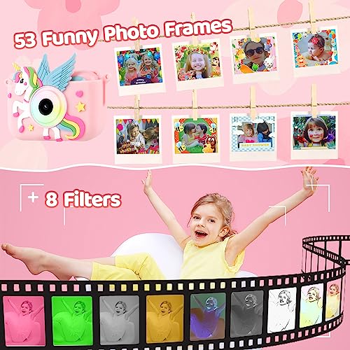 Kids Camera for Girls,2.4-in Kids Camera with Tripod Timelapse Camera with 32GB SD Card 1080 HD Digital Video Camera for 3-12 Years Old Girls Boys Toddler Selfie Camera with Silicone Cover