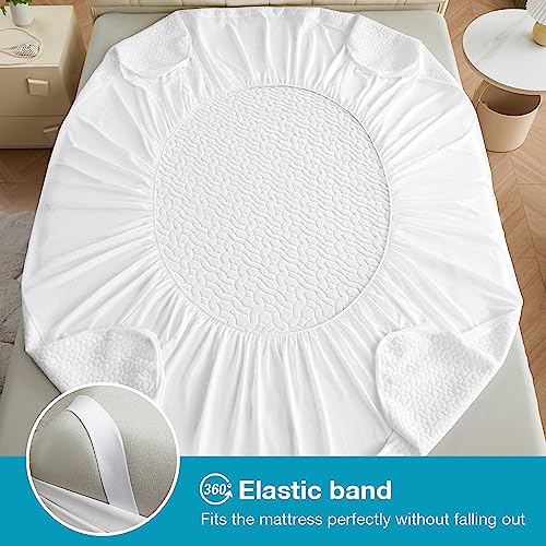 Mooreeke Premium 100% Waterproof Luxury Tencel Mattress Protector Twin Size Breathable Mattress Pad, Deep Pocket Fitted Mattress Cover Smooth Noiseless Softer Than Terry Cotton Bamboo Machine Washable