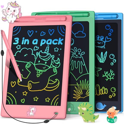 FLUESTON Toys LCD Writing Tablet Toddler,Toys for Boys Girls 3 4 5 6 7 8year,8.8 Inch 3pcs in 1 Pack Drawing Pad Toy Christmas Birthday Gifts for Kids,Drawing Tablet Doodle Board Cute Dinosaur Unicorn