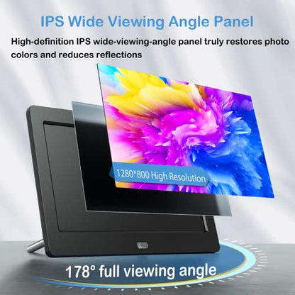 Atatat Digital Picture Frame with High Resolution 1280x800 16:9 IPS Screen/1080P 720P Video Player/Stereo/MP3/Auto-Rotate/Calendar/Time