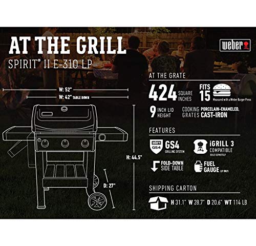 Weber Spirit II E-310 3-Burner Liquid Propane Grill, Black