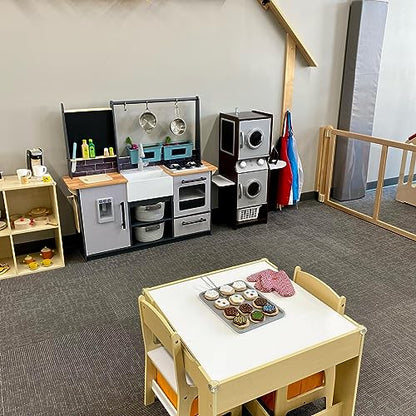KidKraft Laundry Playset Children's Pretend Wooden Stacking Washer and Dryer Toy with Iron and Basket, Espresso, Gift for Ages 3+