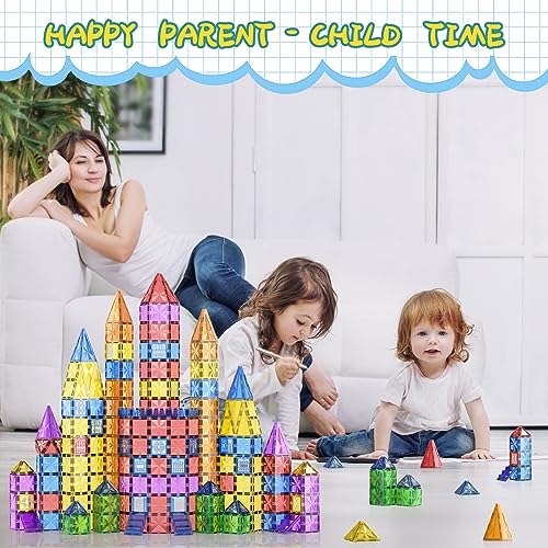 102PCS Diamond Magnetic Tiles Kids Games Toys, STEM Magnet Toys for Toddlers, Magnetic Building Blocks for Kids Age 3-5 4-8 8-12, Preschool Learning Montessori Sensory Toys for 3+ Year Old Boys Girls