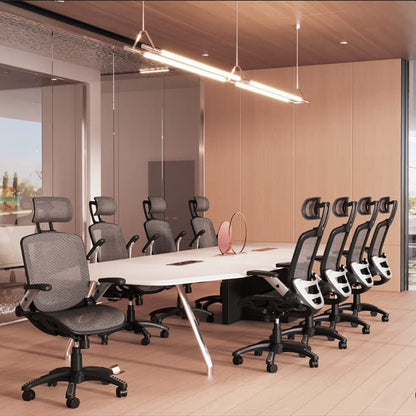 GABRYLLY Ergonomic Mesh Office Chair, High Back Desk Chair - Adjustable Headrest with Flip-Up Arms, Tilt Function, Lumbar Support and PU Wheels, Swivel Computer Task Chair, Grey