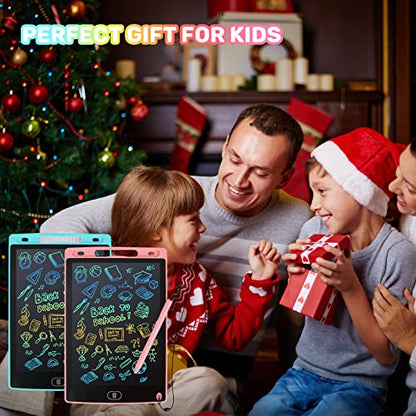LCD Writing Tablet, 2 Packs Drawing Pads for Kids 3 4 5 6 Years Old 8.5 Inch Colorful Lines Doodle Scribble Boards Educational Toys for Boys Girls Road Trip EssentialsTravel Game Toys,Pink+Blue