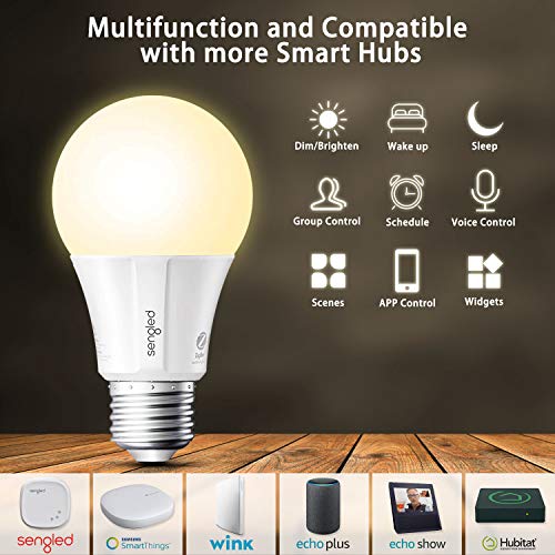 Sengled Smart Light Bulb Starter Kit, Smart Bulbs that Work with Alexa, Google Home, 2700K Soft White Alexa Light Bulbs, A19 E26 Dimmable Bulbs 800LM, 9 (60W Equivalent), 8 Bulbs with Hub, New