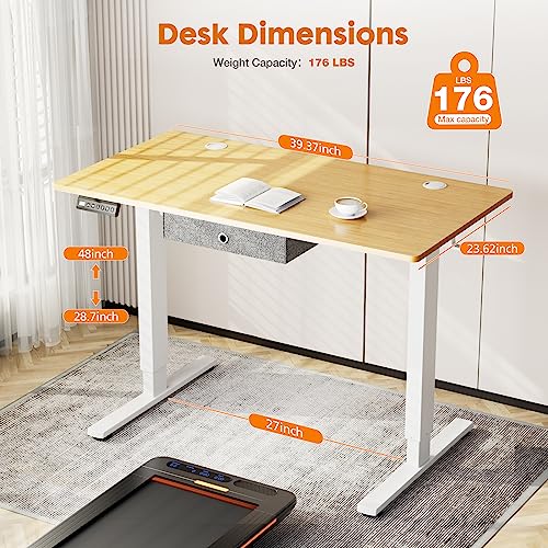 Sweetcrispy Electric Standing Desk Adjustable Height, 40 x 24 inch Stand up Sit Stand Desk with Drawers, Ergonomic Home Office Rising Table Computer Workstation Gaming Work Desk, Oak