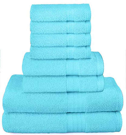 GLAMBURG Ultra Soft 8-Piece Towel Set -100% Pure Ringspun Cotton, Contains 2 Oversized Bath Towels 27x54, 2 Hand Towels 16x28, 4 Wash Cloths 13x13 - Ideal for Everyday use, Hotel & Spa -Turquoise Blue