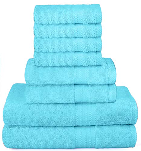 GLAMBURG Ultra Soft 8-Piece Towel Set -100% Pure Ringspun Cotton, Contains 2 Oversized Bath Towels 27x54, 2 Hand Towels 16x28, 4 Wash Cloths 13x13 - Ideal for Everyday use, Hotel & Spa -Turquoise Blue