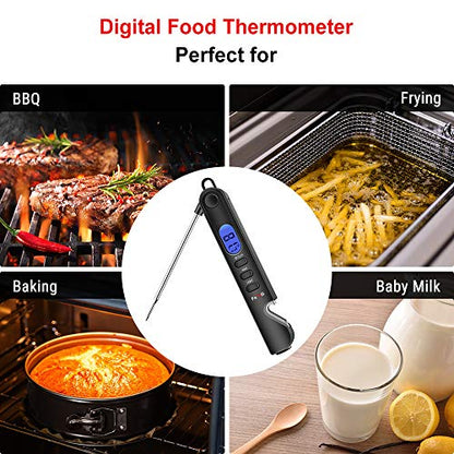 Famili Instant Read Meat Thermometer for Cooking and Grilling, Kitchen Gadgets, Ultra Fast Thermometer with Backlight, Magnet, Calibration, and Foldable Probe for Kitchen, Outdoor Grilling and BBQ
