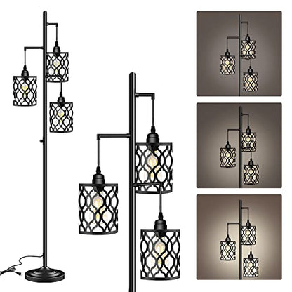 68" Industrial Floor Lamp, Dimmable Farmhouse Floor Lamp for Living Room, 3 Light Rustic Standing Tall Lamp Including 3 PCS 6W E26 Bulbs, Sturdy Base Vintage Floor Lamp for Bedrooms Room, Office, Bar