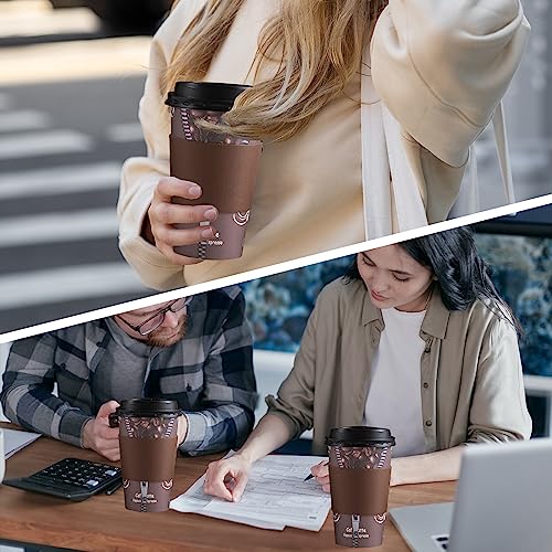 Lamosi 16 oz Coffee Cups with Lids,Sleeves -100 Pack Disposable Coffee Cups To Go Insulation Coffee Cups for Shops, Cafes, and Hot/Cold Drink(Dark Brown)