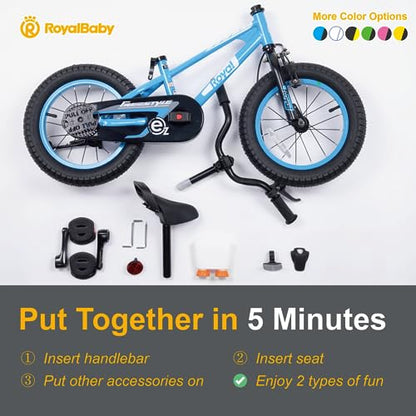 Royalbaby Freestyle EZ Kids Bike, Easy Learn Balancing to Biking, 14 Inch Balance & Pedal Bicycle, Instant Assembly Toddlers Boys Girls Ages 3-5 Years, 14" Pink