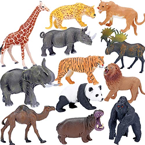 Jumbo Safari Animal Figures Set, 12 Realistic Jungle Zoo Toys, Elephant, Giraffe, Lion, Tiger, Gorilla for Kids Toddlers