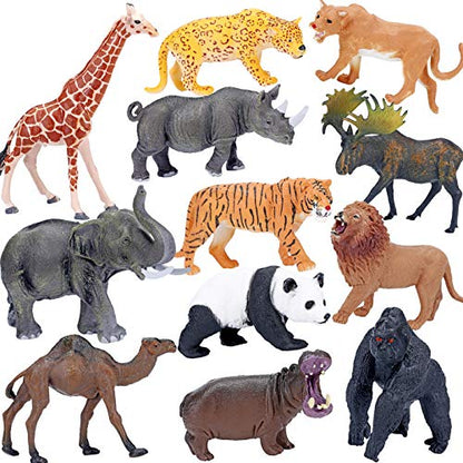 Jumbo Safari Animal Figures Set, 12 Realistic Jungle Zoo Toys, Elephant, Giraffe, Lion, Tiger, Gorilla for Kids Toddlers