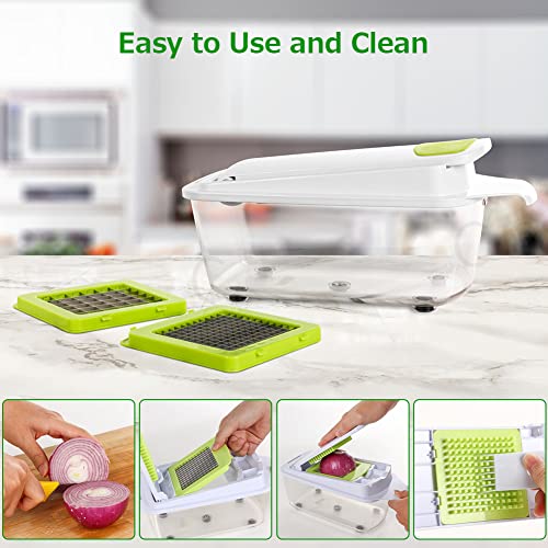Food Dicer, Vegetable Chopper 6 Blades, Mandoline Slicer for Kitchen, Onion Chopper Dicer, Kitchen Chopper Mandolin Slicer, Fruit and Veggie Chopper with Container Vegetable Cutter Green