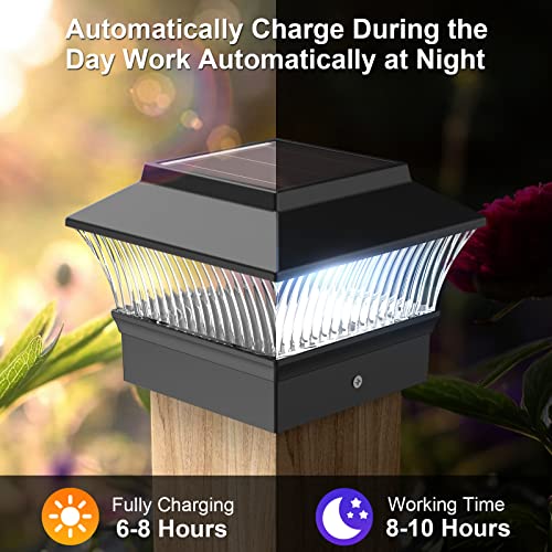 MXwcy Solar Post Lights Outdoor LED Deck Fence Patio Cap Lights Garden Decoration Lighting for 3.5x3.5 4x4 5x5 6x6 Wood Post 4 Pack Black