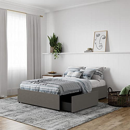 DHP Maven Upholstered Platform Bed for Raised Mattress Support with Underbed Storage Drawers, No Box Spring Needed, Queen, Gray Linen