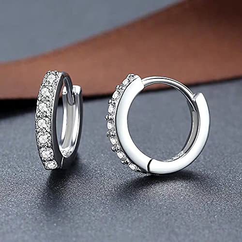 Silver Huggie Hoop Earrings, 925 Sterling Silver 14K Gold Plated Cubic Zirconia Cuff Earrings for Women Girls, Sparkle Hypoallergenic 13mm Small Cartilage Piercing Stud- Silver