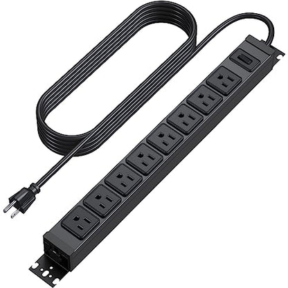 HHSOET Metal 360° Rotating Mountable Power Strip, 8 Outlet Gaming Table Mounted Outlet Strip, Heavy Duty Wall Mount Surge Protector with Switch, 15A 125V 1875W, 6ft Power Cord.(Black)
