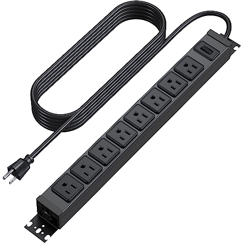 HHSOET Metal 360° Rotating Mountable Power Strip, 8 Outlet Gaming Table Mounted Outlet Strip, Heavy Duty Wall Mount Surge Protector with Switch, 15A 125V 1875W, 6ft Power Cord.(Black)