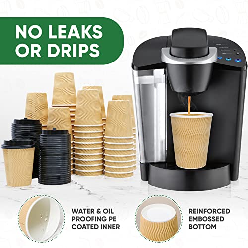 Tobvory Disposable Coffee Cups With Lids, 100 Pack Coffee Cups With Lids 12 Oz, Paper Cups For Hot Drinks, Eco-Friendly Triple Wall Insulated To Go Coffee Cups